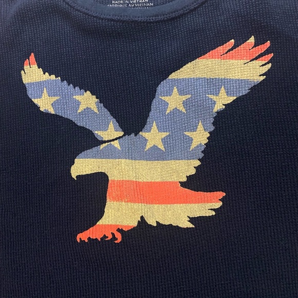 American Eagle Shirt Mens Size L Gray Thermal Pullover Waffle Long Sleeve Logo - Picture 4 of 5